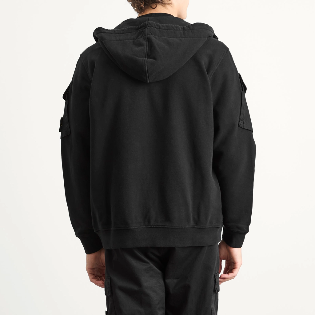 Stone Island Men's Brushed Fleece Cargo Pocket Hoodie Black